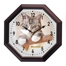 画像1: 八角形壁掛け時計 30.2センチ  文字盤に写真印刷 オーダーメイド ペット 犬猫 ウサギ 鳥 (1)