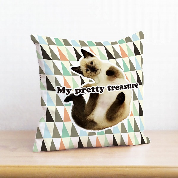 思い出ペットクッション スクエアタイプ正方形30cm角 マルチカラー柄（日本製）綿100% オーダーメイド 写真印刷  ぬいぐるみ 犬 猫 うさぎ ペットメモリアル ペット写真